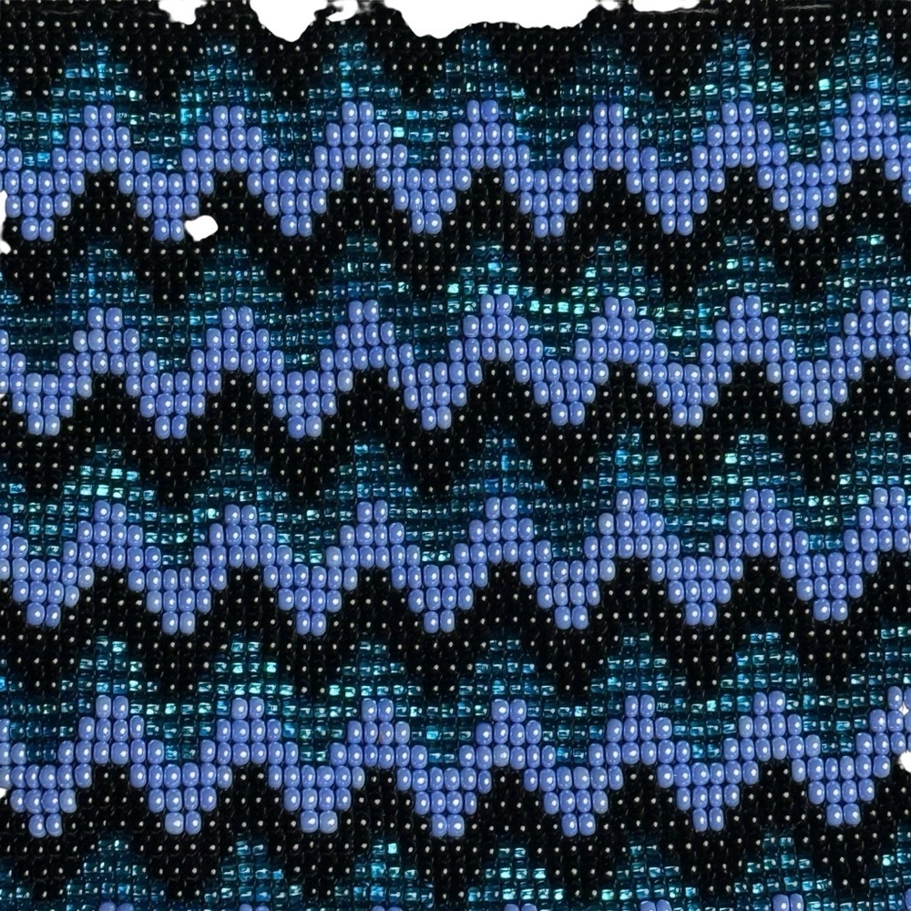 Beaded Purse Bag Chevron Purple Blue Black Crossbody BeadedStrap Handmade Fringe - Picture 4 of 6